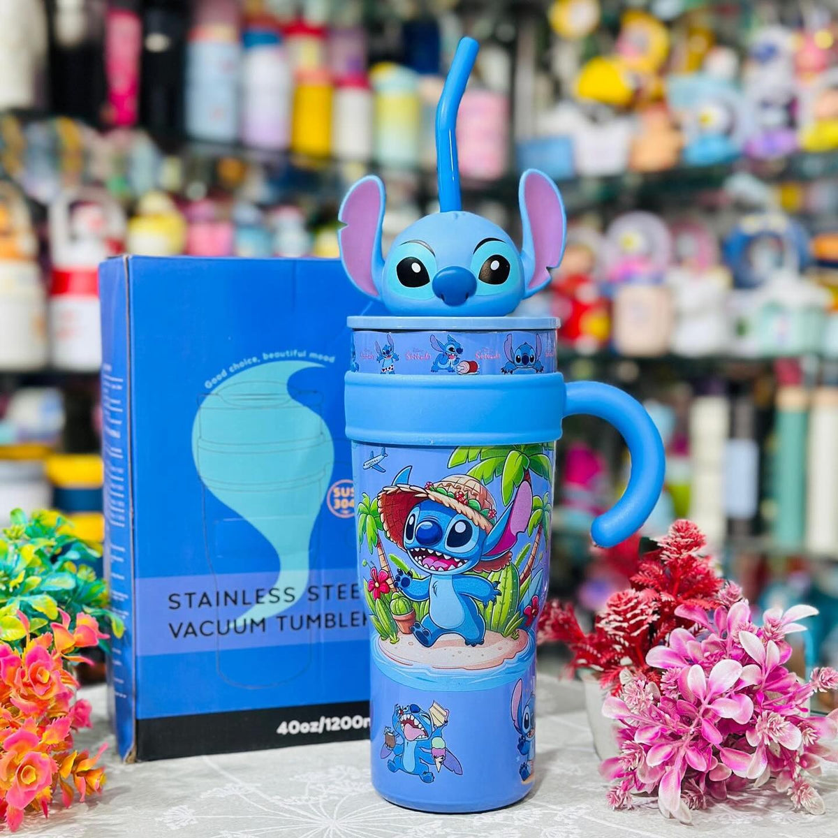 Stitch Tumbler with Straw and Handle, Cute Stainless Steel Insulated Travel Water Cup