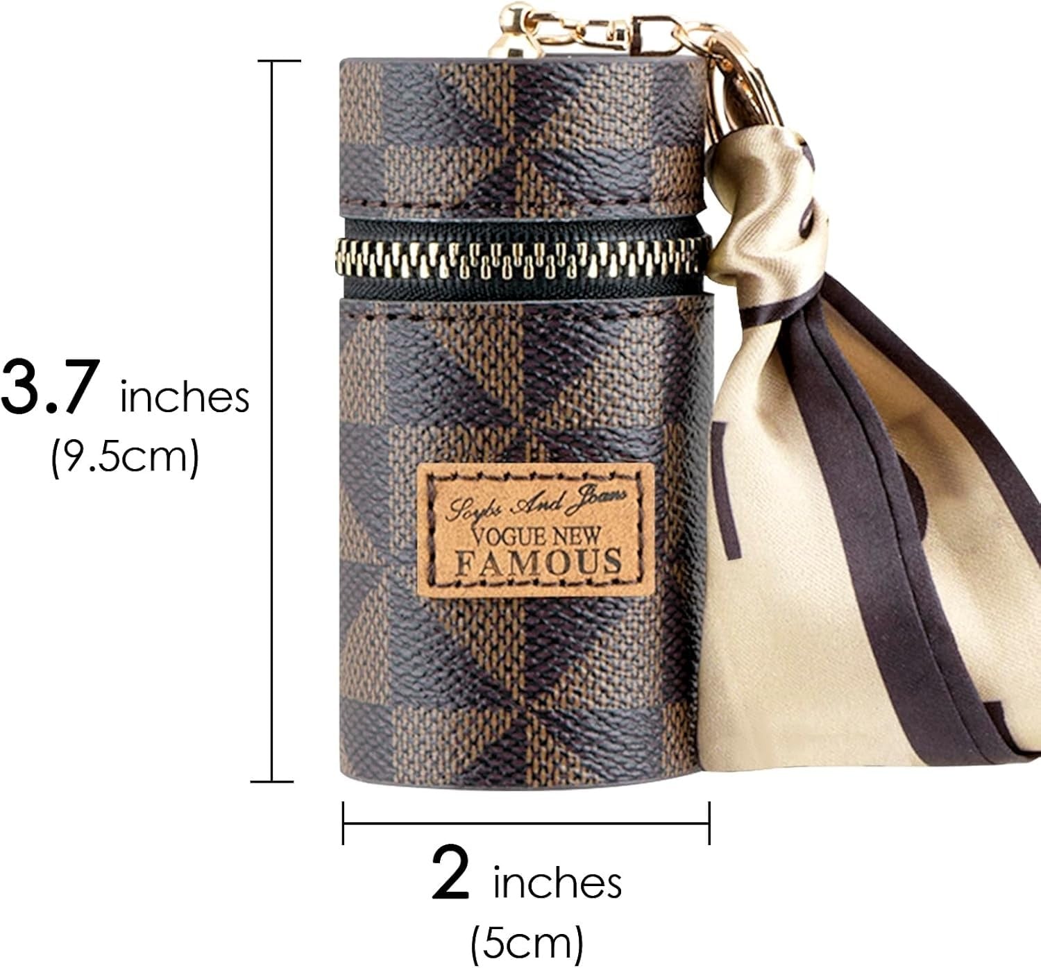 CloudCherry Mini Cylinder Lipstick Holder Pouch with Keychain, Portable PU Leather Lip Gloss Organizer Case, Zipper Makeup Storage Bag Charm for Women & Girls, 9.5 cm