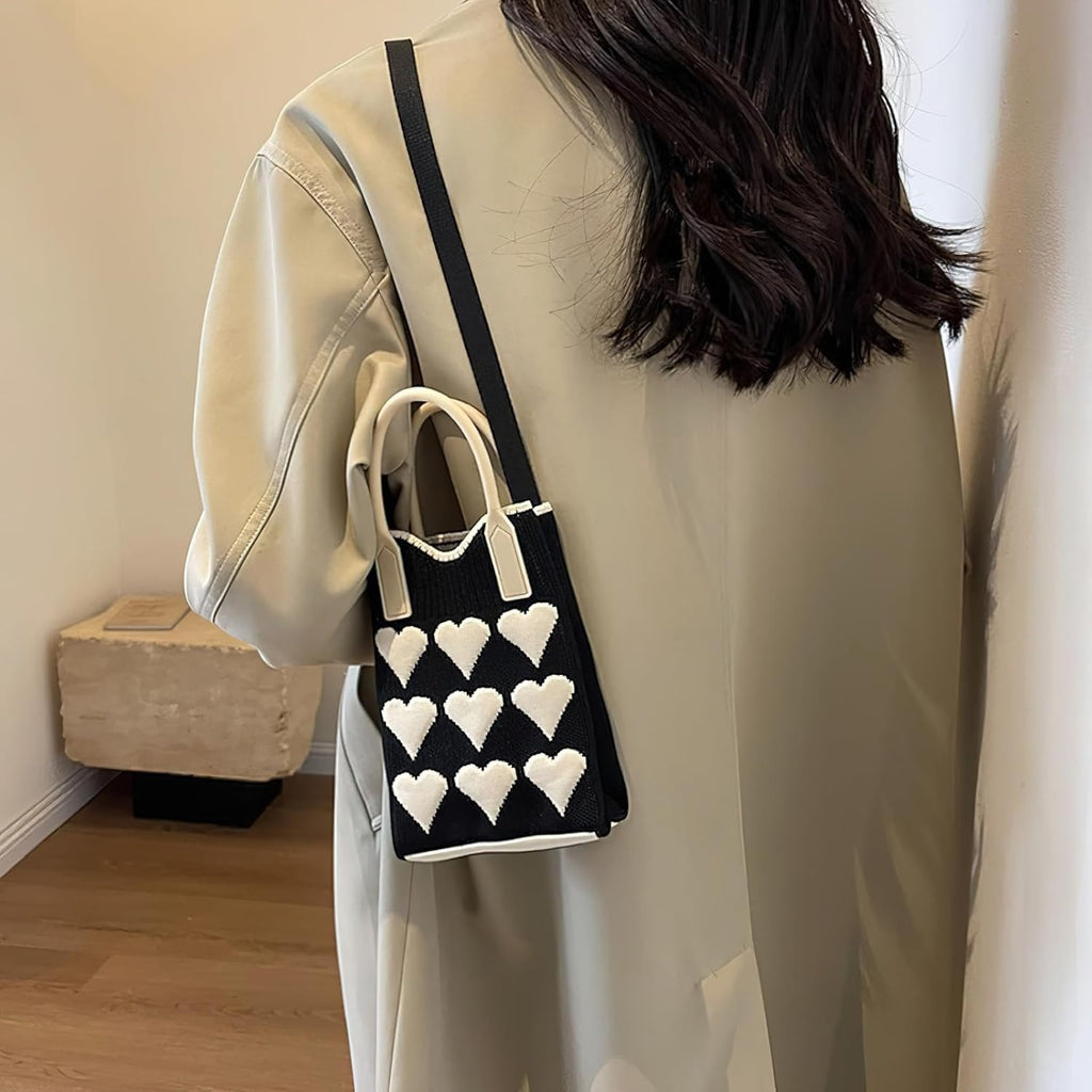 Knitted Phone Crossbody Bag for Women with Shoulder Strap & Snap Closure
