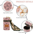 CloudCherry Mini Cylinder Lipstick Holder Pouch with Keychain, Portable PU Leather Lip Gloss Organizer Case, Zipper Makeup Storage Bag Charm for Women & Girls, 9.5 cm