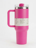 Stanley Tumbler with Handle and Straw, Stainless Steel Insulated Travel Cup (Pink)