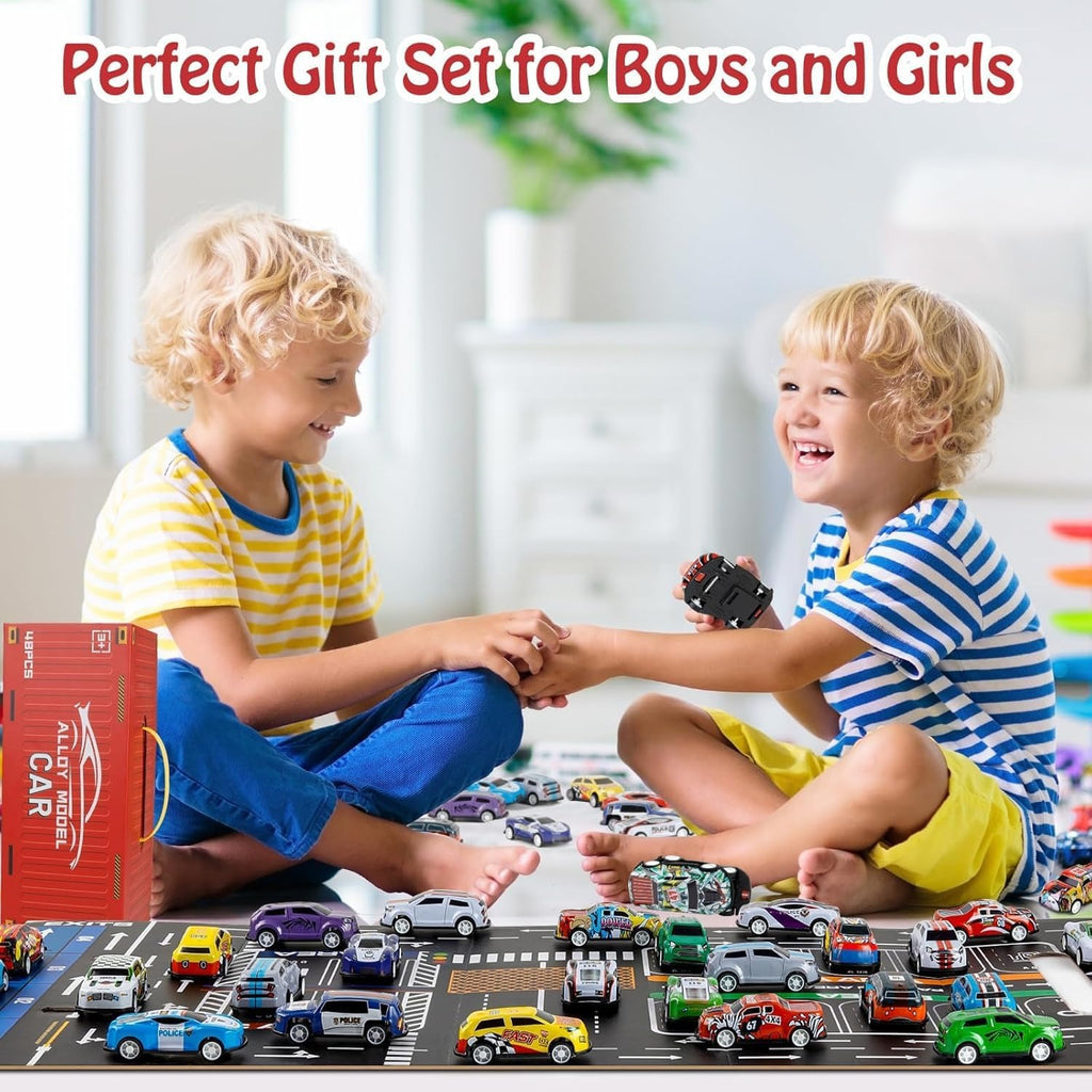 48-Piece Alloy Die-Cast Toy Car Set with Foldable Storage Container &amp; Multi-Level Parking Display | Mini Racing Cars Collection | Portable Carry Case | Kids Gift