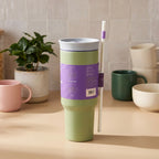 1200ml/40oz Stainless Steel Insulated Tumbler with Handle & Straw Vacuum Travel Mug with Leak-Resistant Dual Lid