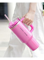 Stanley + Starbucks Tumbler with Handle and Straw, Stainless Steel Insulated Travel Cup(Pink)