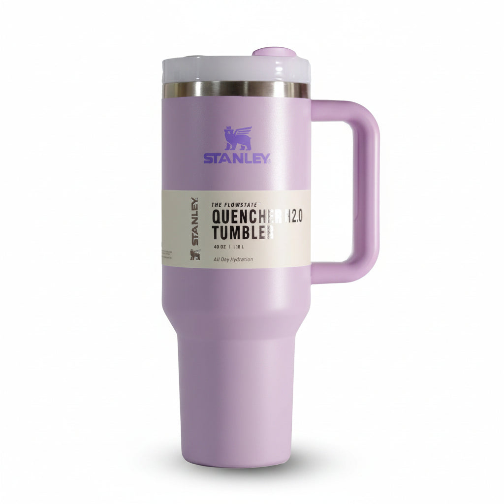 Stanley Tumbler with Handle and Straw, Stainless Steel Insulated Travel Cup (Purple)