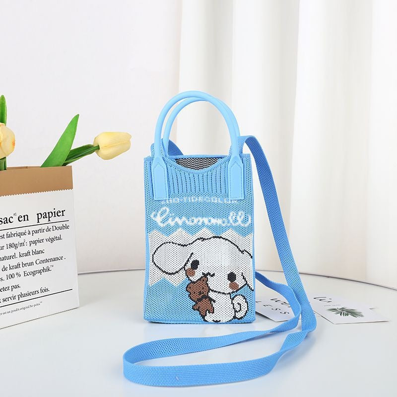 Knitted Phone Crossbody Bag for Women with Shoulder Strap & Snap Closure