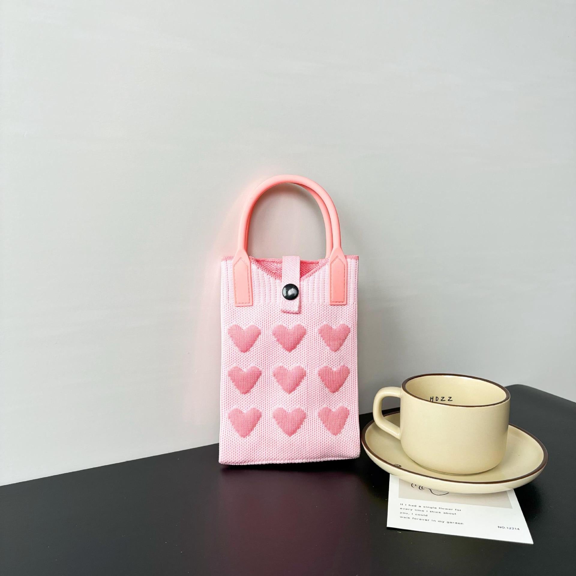 Knitted Phone Crossbody Bag for Women with Shoulder Strap & Snap Closure