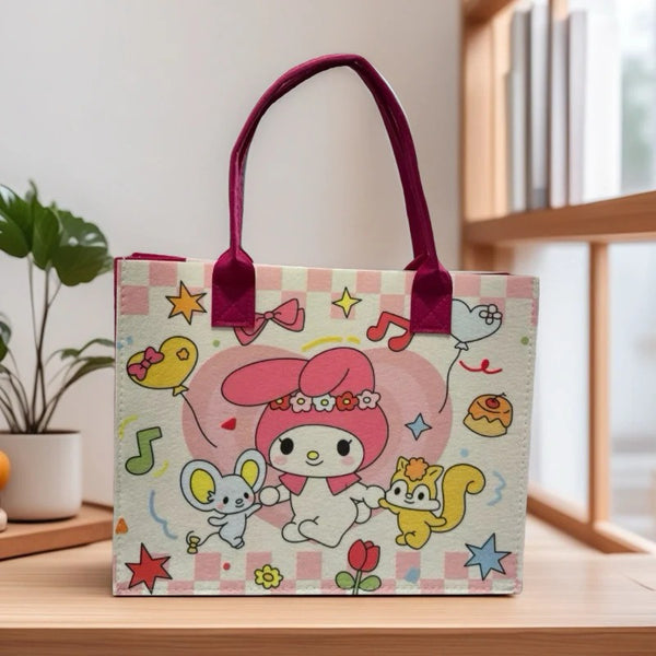 Cute Cartoon Felt Tote Bag for Women & Girls | Reusable Shopping, Lunch & Everyday Carry Bag