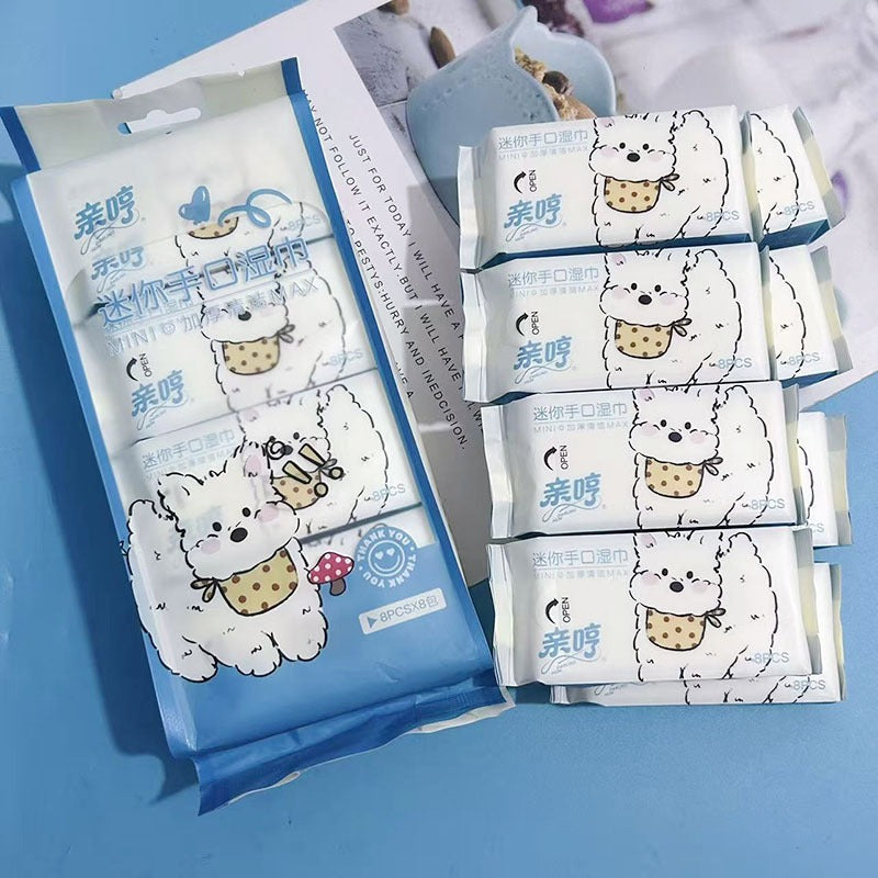 Cute Cartoon Pocket Wet Wipes Pack, Soft Portable Cleaning Wipes for Hands & Face, Travel & Daily Use