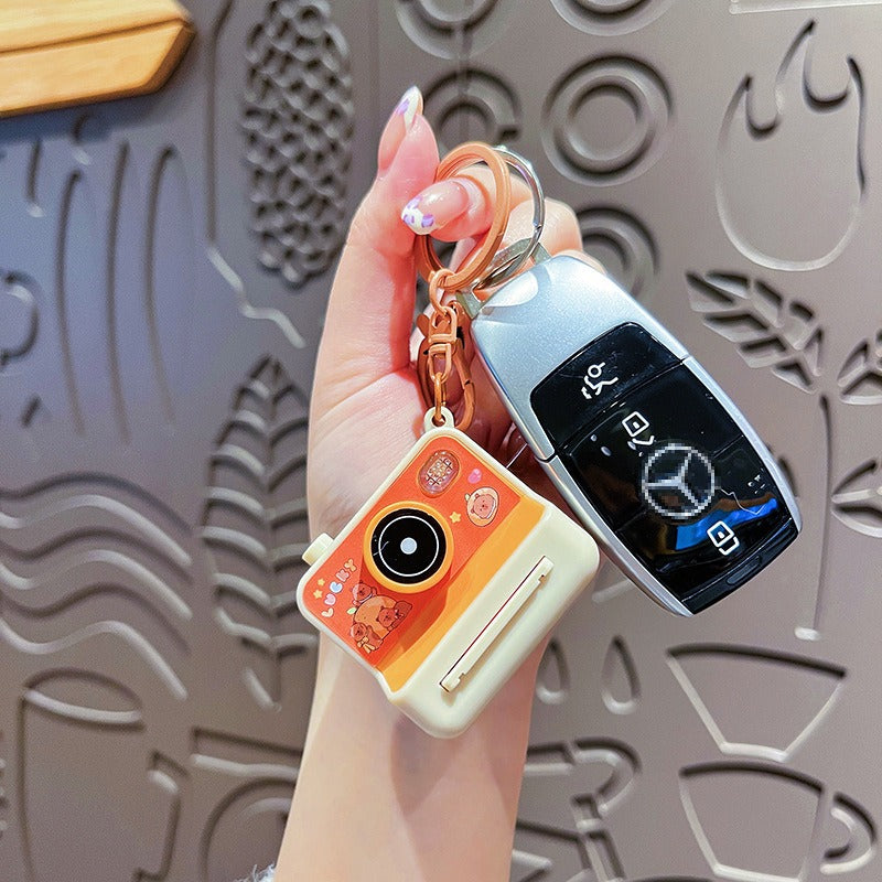 Mini Camera Keychain with Flashlight & Photo Pop-Up, Cute Cartoon Camera Keyring, Portable Bag Charm & Backpack Accessory for Kids & Adults