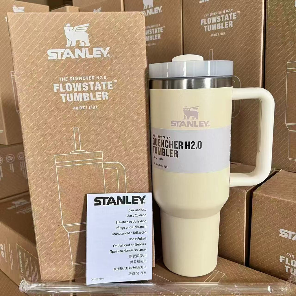 Stanley Tumbler with Handle and Straw, Stainless Steel Insulated Travel Cup(Beige)