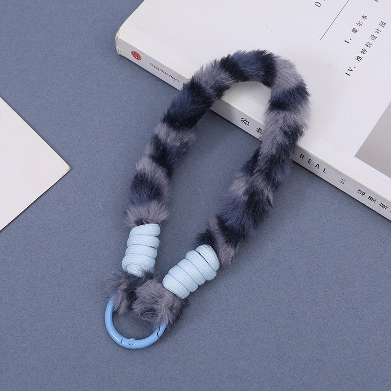Plush Faux Fur Phone Wrist Strap with Universal Phone Patch & Wrist Lanyard