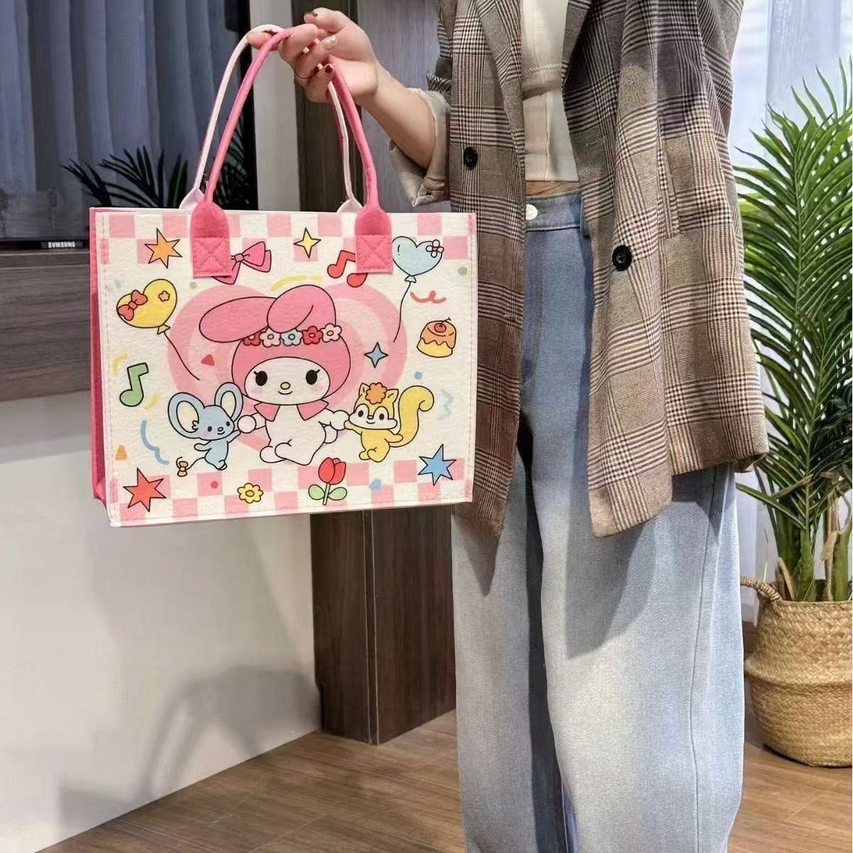 Cute Cartoon Felt Tote Bag for Women & Girls | Reusable Shopping, Lunch & Everyday Carry Bag