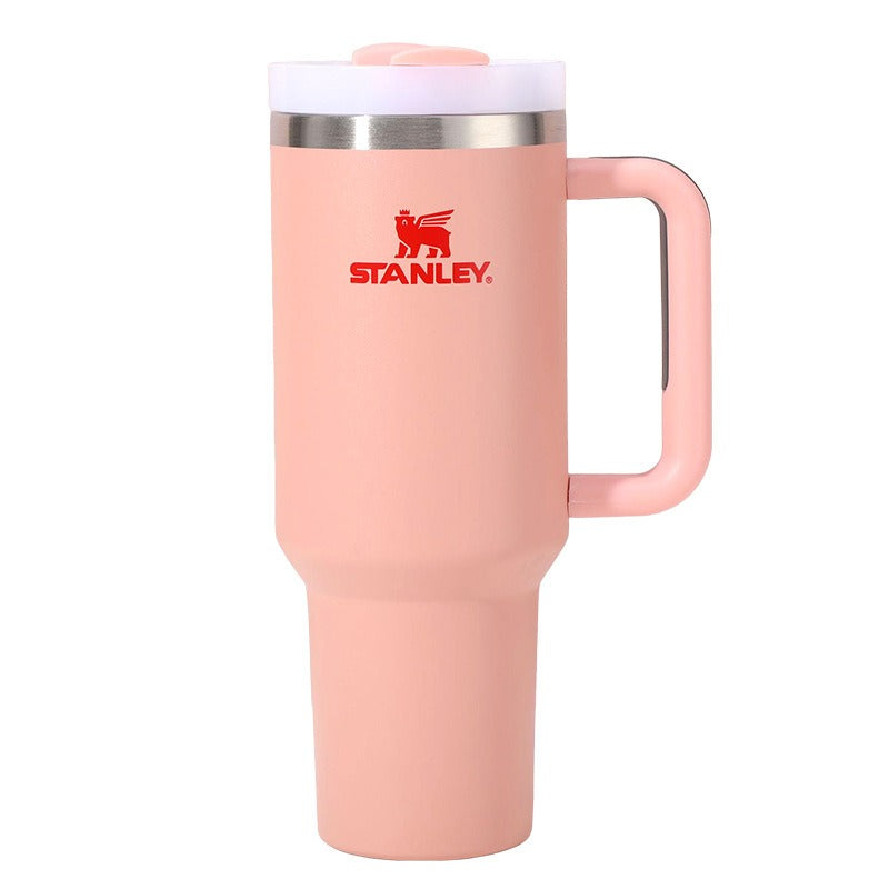 Stanley Tumbler with Handle and Straw, Stainless Steel Insulated Travel Cup (Rose)