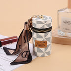 CloudCherry Mini Cylinder Lipstick Holder Pouch with Keychain, Portable PU Leather Lip Gloss Organizer Case, Zipper Makeup Storage Bag Charm for Women & Girls, 9.5 cm