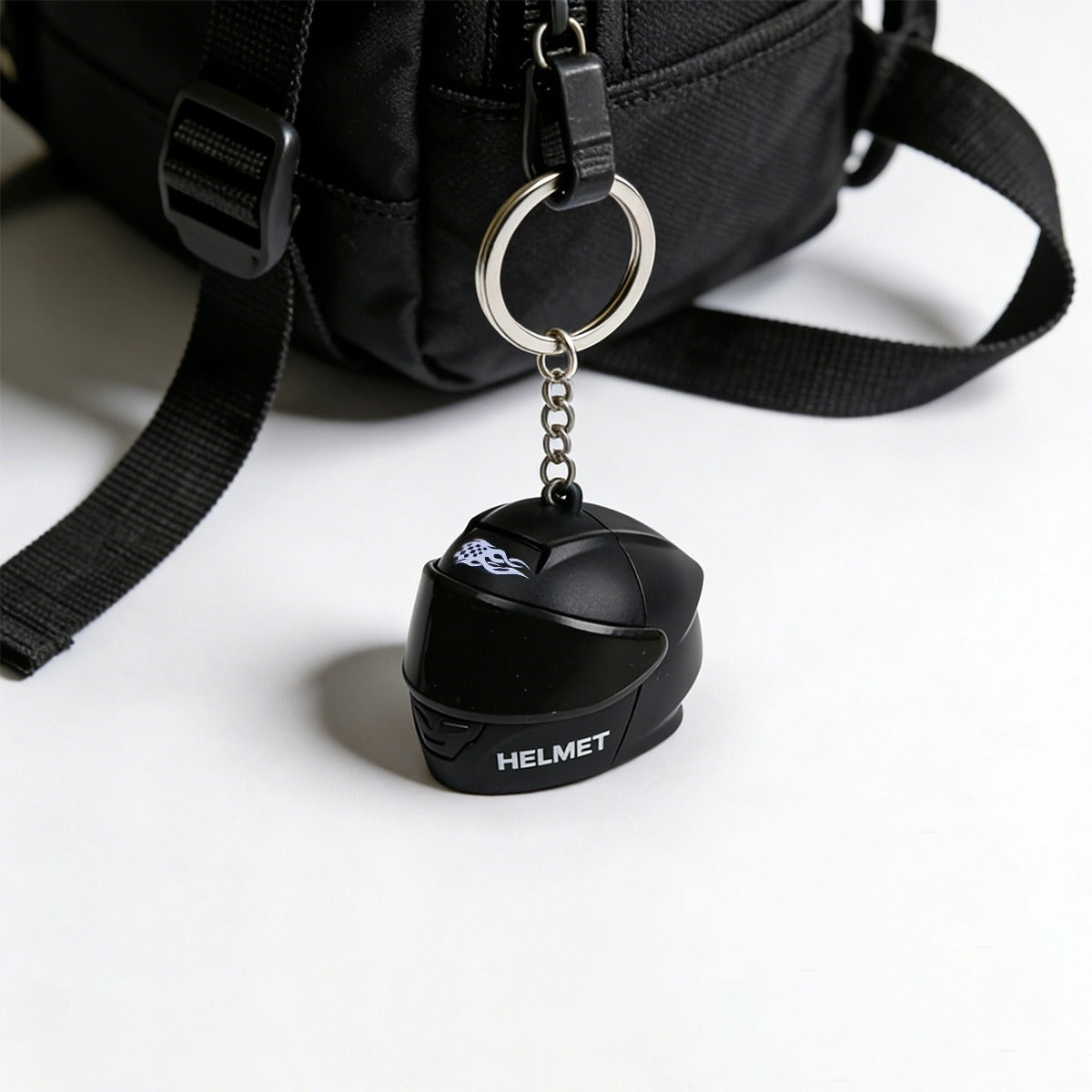 Mini Motorcycle Helmet Keychain with Opening Visor & Hanging Pendant