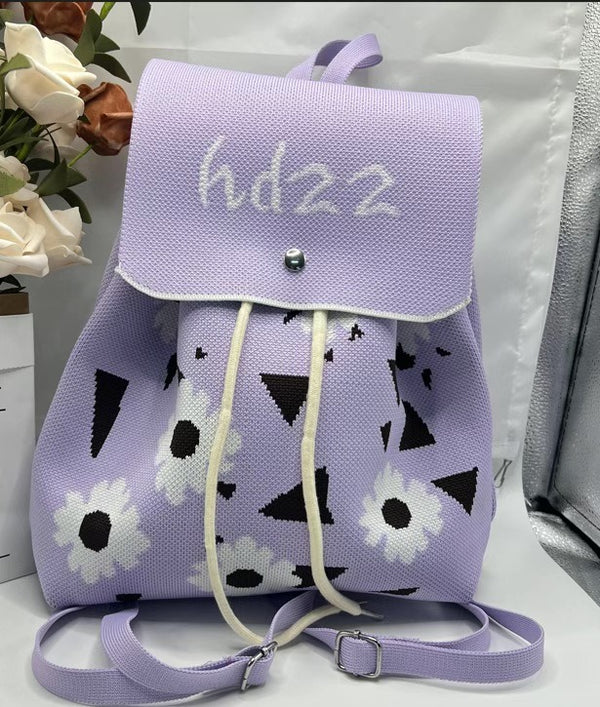 Knitted Canvas Backpack for Women with Drawstring Closure &amp; Adjustable Straps