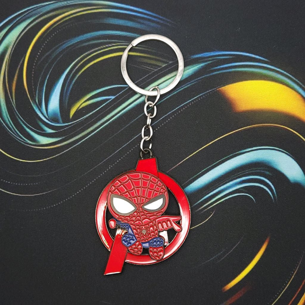 Superhero Style Spinner Keychain, Rotating Metal Key Ring with Red & Blue Design for Bags, Keys & Gifting
