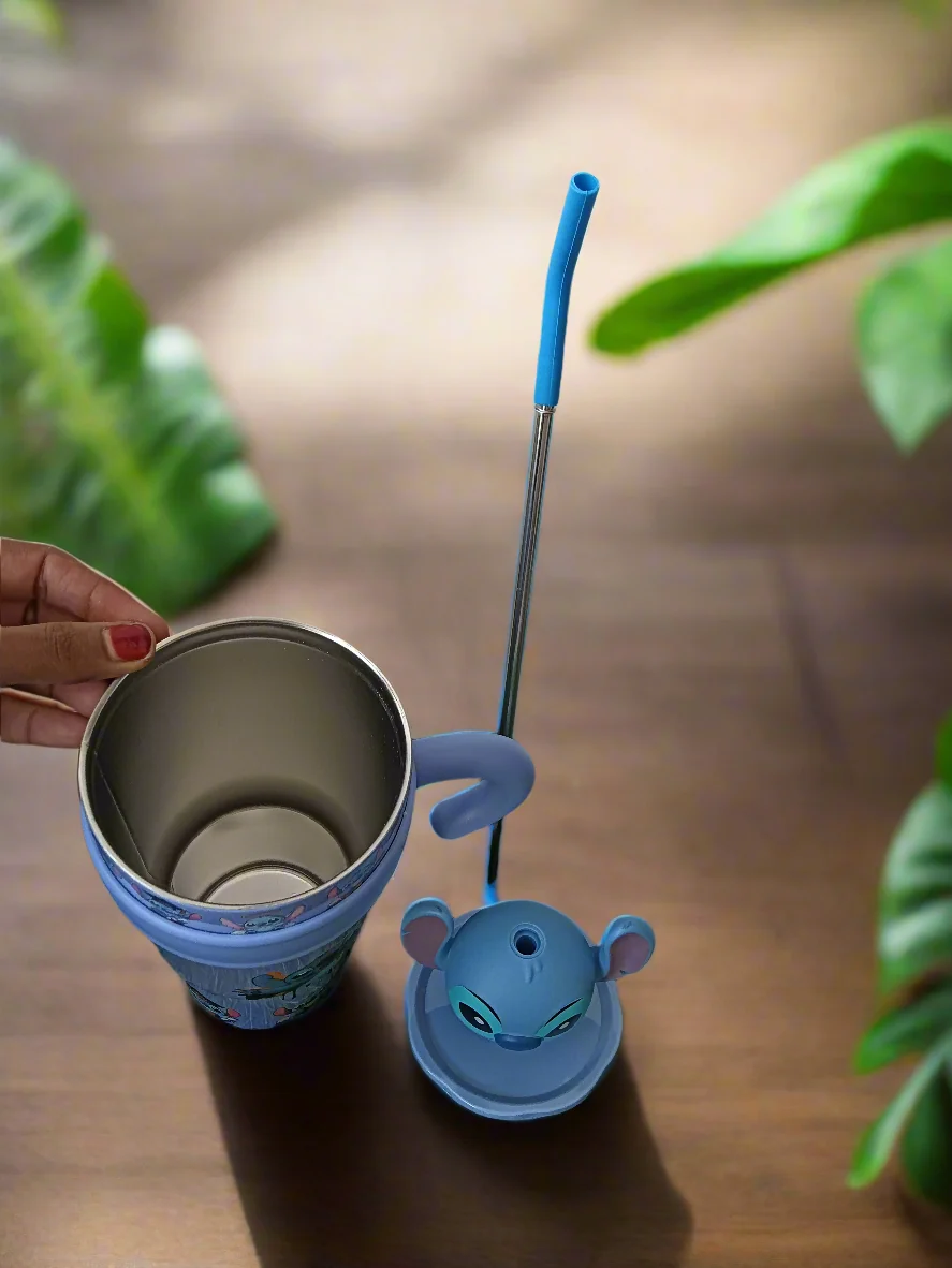 Stitch Tumbler with Straw and Handle, Cute Stainless Steel Insulated Travel Water Cup
