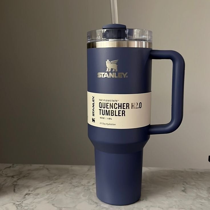 Stanley Tumbler with Handle and Straw, Stainless Steel Insulated Travel Cup(Dark Blue)