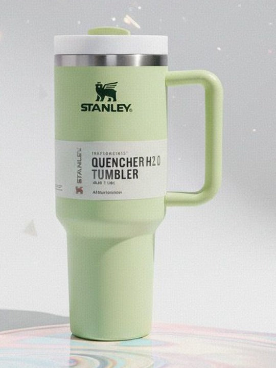Stanley Tumbler with Handle and Straw, Stainless Steel Insulated Travel Cup (Green)