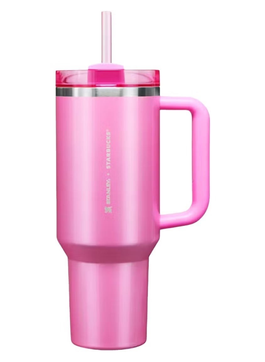 Stanley + Starbucks Tumbler with Handle and Straw, Stainless Steel Insulated Travel Cup(Pink)