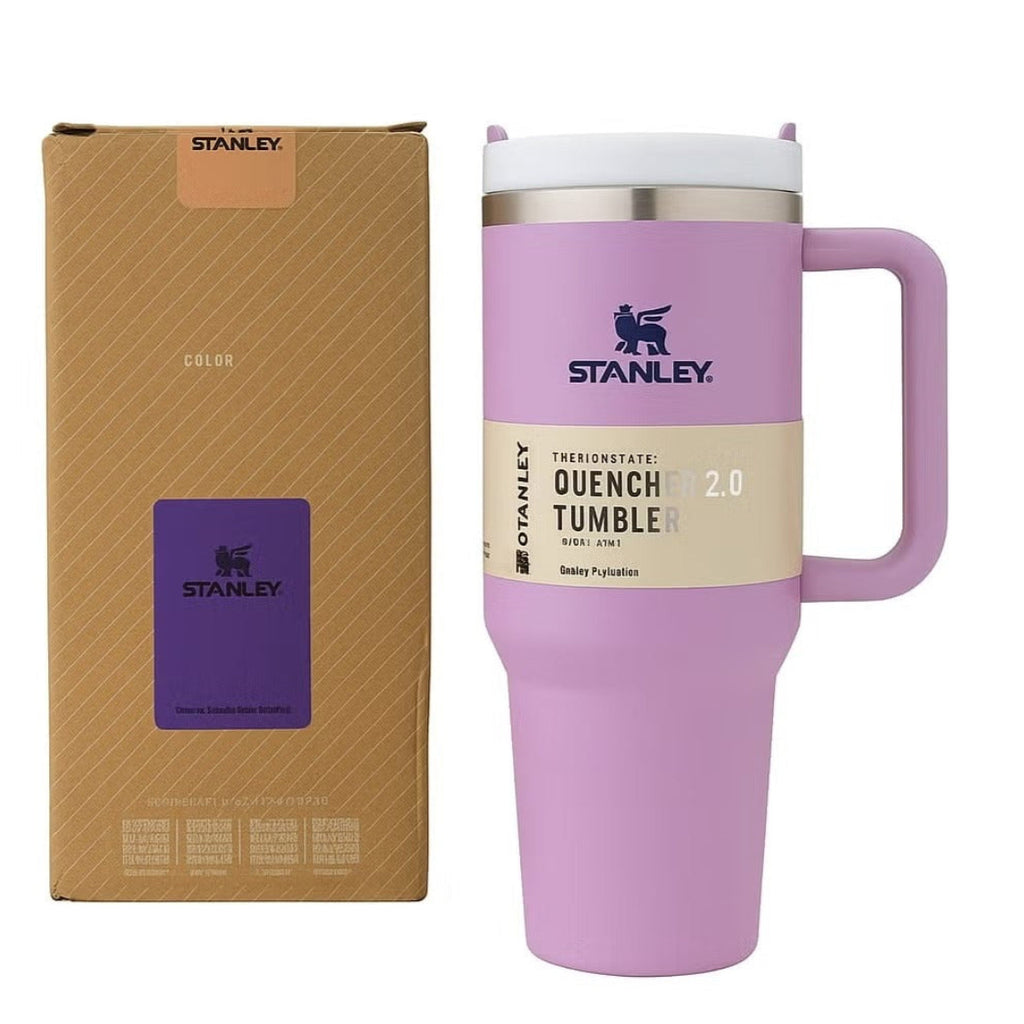 Stanley Tumbler with Handle and Straw, Stainless Steel Insulated Travel Cup (Purple)