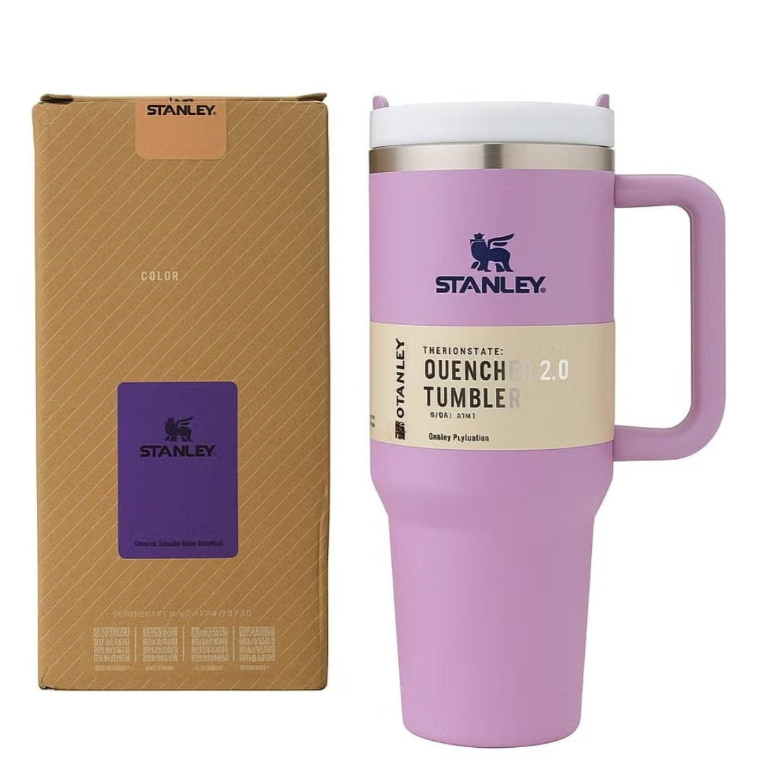 Stanley Tumbler with Handle and Straw, Stainless Steel Insulated Travel Cup (Purple)