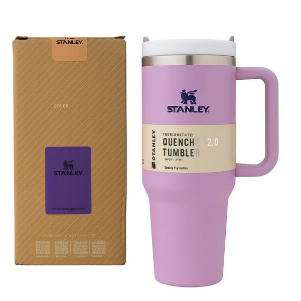 Stanley Tumbler with Handle and Straw, Stainless Steel Insulated Travel Cup (Purple)