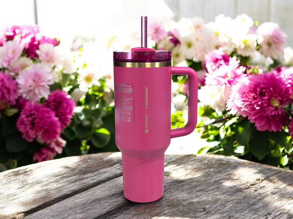 Stanley + Starbucks Tumbler with Handle and Straw, Stainless Steel Insulated Travel Cup(Pink)
