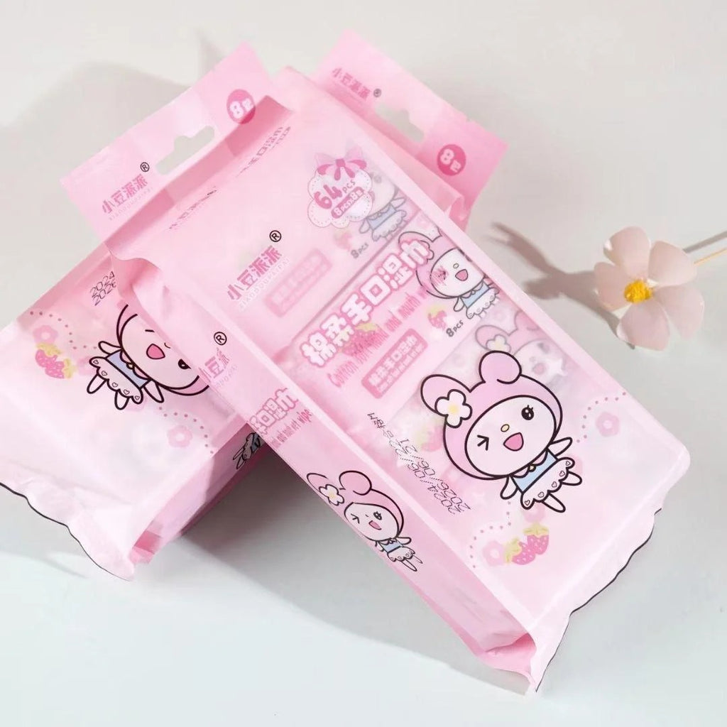 My Melody Pocket Wet Wipes Pack of 8 , 64 Pcs Soft Portable Cleaning Wipes for Hands & Face