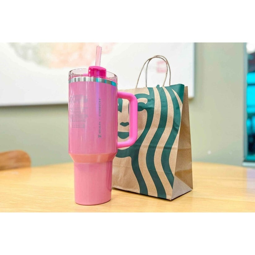 Stanley + Starbucks Tumbler with Handle and Straw, Stainless Steel Insulated Travel Cup(Pink)