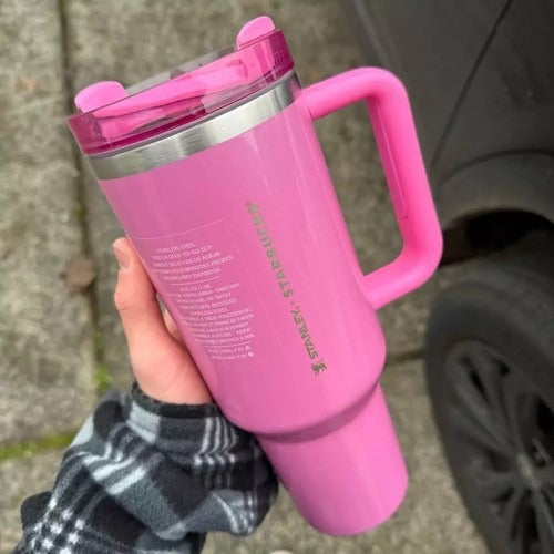 Stanley + Starbucks Tumbler with Handle and Straw, Stainless Steel Insulated Travel Cup(Pink)