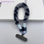 Plush Faux Fur Phone Wrist Strap with Universal Phone Patch & Wrist Lanyard