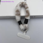 Plush Faux Fur Phone Wrist Strap with Universal Phone Patch & Wrist Lanyard