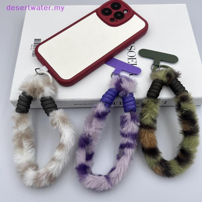 Plush Faux Fur Phone Wrist Strap with Universal Phone Patch & Wrist Lanyard