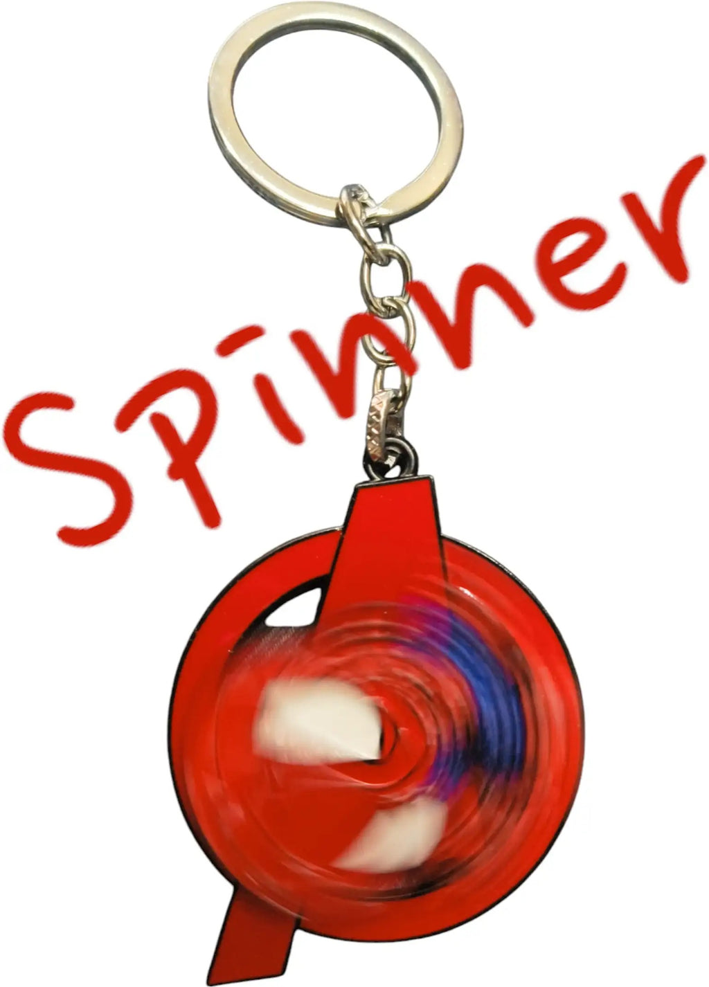 Superhero Style Spinner Keychain, Rotating Metal Key Ring with Red & Blue Design for Bags, Keys & Gifting
