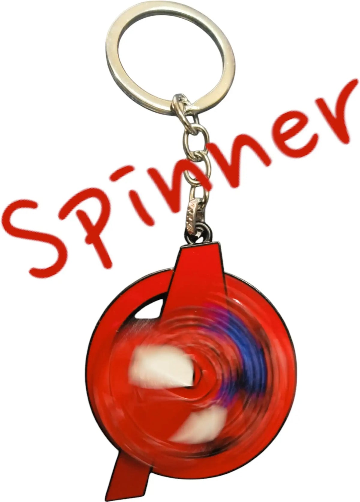 Superhero Style Spinner Keychain, Rotating Metal Key Ring with Red & Blue Design for Bags, Keys & Gifting