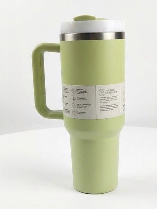 Stanley Tumbler with Handle and Straw, Stainless Steel Insulated Travel Cup (Green)