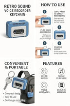 Retro Sound Voice Recorder Keychain – 15-Second Voice Recording Mini Cassette Recorder