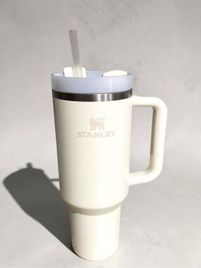 Stanley Tumbler with Handle and Straw, Stainless Steel Insulated Travel Cup(Beige)